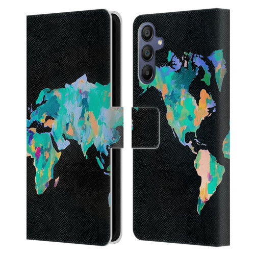 Mai Autumn Paintings World Map Leather Book Wallet Case Cover For Samsung Galaxy A15