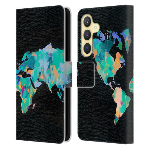 Mai Autumn Paintings World Map Leather Book Wallet Case Cover For Samsung Galaxy S24 5G