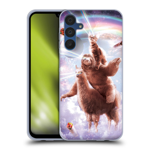 Random Galaxy Space Llama Sloth & Cat Lazer Eyes Soft Gel Case for Samsung Galaxy A15