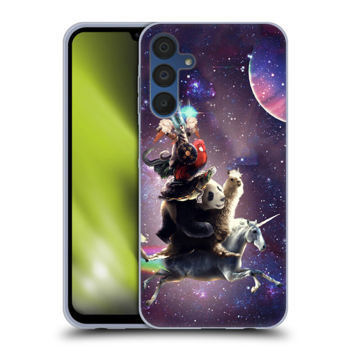 Random Galaxy Space Llama Unicorn Space Ride Soft Gel Case for Samsung Galaxy A15