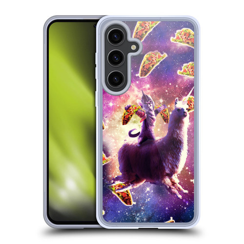 Random Galaxy Space Llama Warrior Cat & Tacos Soft Gel Case for Samsung Galaxy S24+ 5G