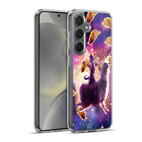 Random Galaxy Space Llama Warrior Cat & Tacos Soft Gel Case for Samsung Galaxy S24+ 5G & MagSafe