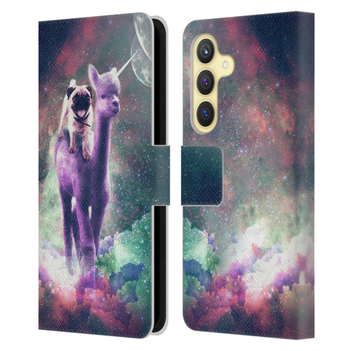 Random Galaxy Space Unicorn Ride Pug Riding Llama Leather Book Wallet Case Cover For Samsung Galaxy S24 5G