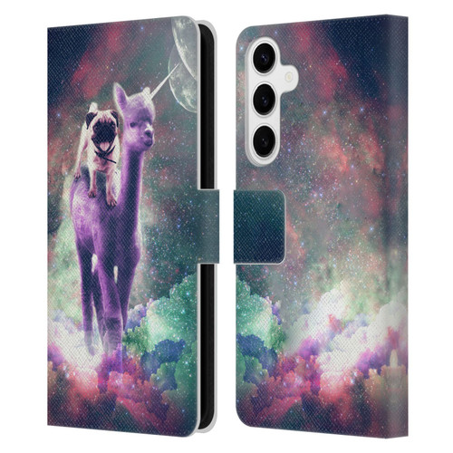 Random Galaxy Space Unicorn Ride Pug Riding Llama Leather Book Wallet Case Cover For Samsung Galaxy S24+ 5G