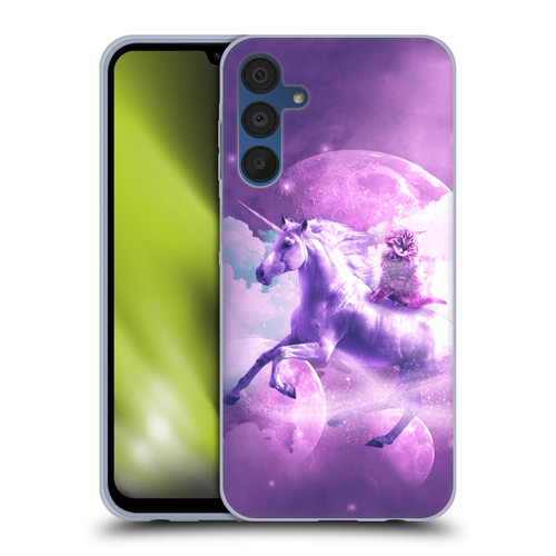 Random Galaxy Space Unicorn Ride Purple Galaxy Cat Soft Gel Case for Samsung Galaxy A15