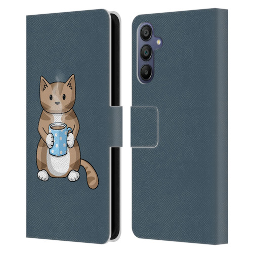 Beth Wilson Doodlecats Coffee Drinking Leather Book Wallet Case Cover For Samsung Galaxy A15