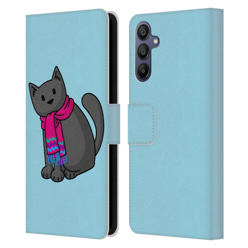 Beth Wilson Doodlecats Cold In A Scarf Leather Book Wallet Case Cover For Samsung Galaxy A15