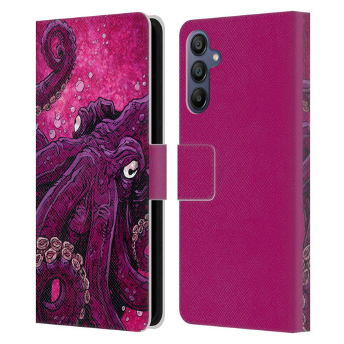 David Lozeau Colourful Grunge Octopus Squid Leather Book Wallet Case Cover For Samsung Galaxy A15