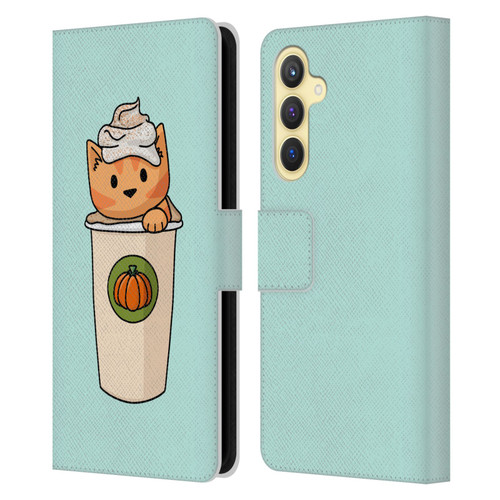 Beth Wilson Doodlecats Pumpkin Spice Latte Leather Book Wallet Case Cover For Samsung Galaxy S23 FE 5G