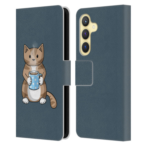 Beth Wilson Doodlecats Coffee Drinking Leather Book Wallet Case Cover For Samsung Galaxy S24 5G