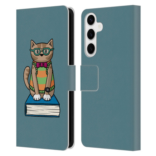 Beth Wilson Doodlecats Nerd Leather Book Wallet Case Cover For Samsung Galaxy S24+ 5G