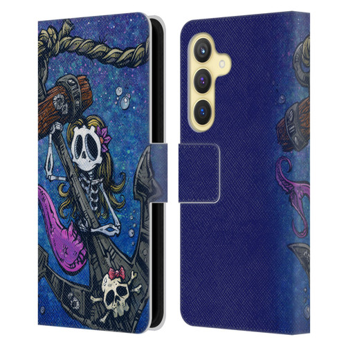 David Lozeau Colourful Grunge Mermaid Anchor Leather Book Wallet Case Cover For Samsung Galaxy S24 5G