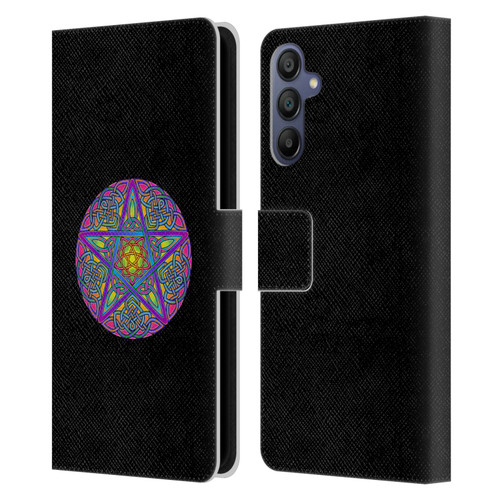 Beth Wilson Celtic Knot Stars Pagan Wicca Pentacle Leather Book Wallet Case Cover For Samsung Galaxy A15