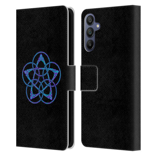 Beth Wilson Celtic Knot Stars Blue & Purple Circles Leather Book Wallet Case Cover For Samsung Galaxy A15