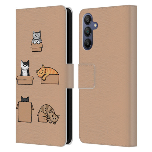 Beth Wilson Doodle Cats 2 Boxes Leather Book Wallet Case Cover For Samsung Galaxy A15