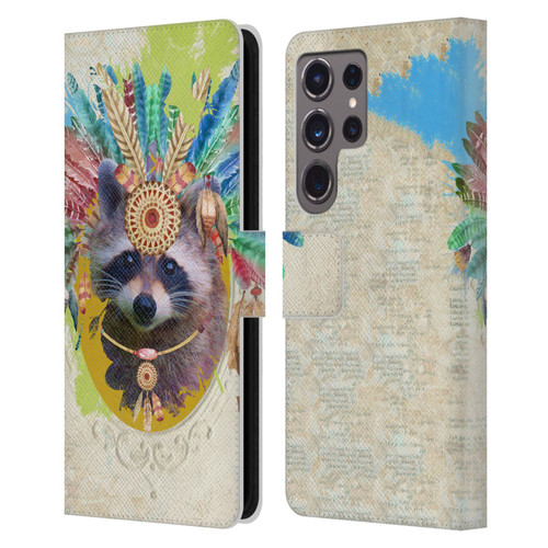 Duirwaigh Boho Animals Raccoon Leather Book Wallet Case Cover For Samsung Galaxy S24 Ultra 5G