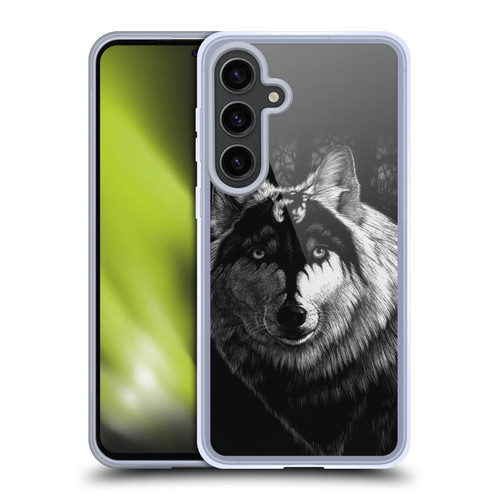Stanley Morrison Black And White Gray Wolf With Dragon Marking Soft Gel Case for Samsung Galaxy S24+ 5G