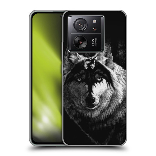 Stanley Morrison Black And White Gray Wolf With Dragon Marking Soft Gel Case for Xiaomi 13T 5G / 13T Pro 5G