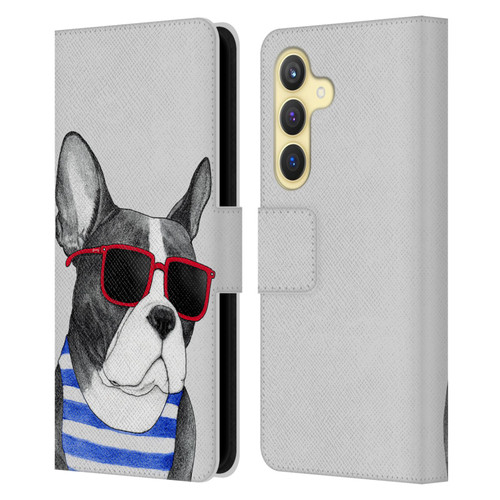 Barruf Dogs Frenchie Summer Style Leather Book Wallet Case Cover For Samsung Galaxy S24 5G