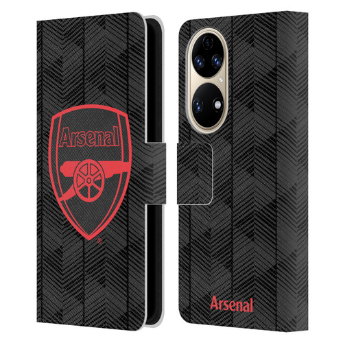 Arsenal FC Crest and Gunners Logo Black Leather Book Wallet Case Cover For Huawei P50
