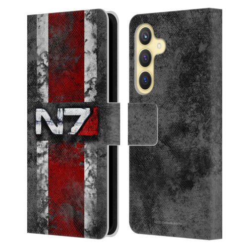 EA Bioware Mass Effect Graphics N7 Logo Distressed Leather Book Wallet Case Cover For Samsung Galaxy S24 5G