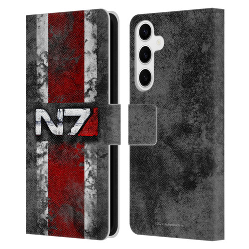 EA Bioware Mass Effect Graphics N7 Logo Distressed Leather Book Wallet Case Cover For Samsung Galaxy S24+ 5G