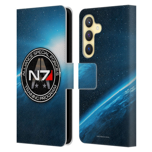 EA Bioware Mass Effect 3 Badges And Logos N7 Training Program Leather Book Wallet Case Cover For Samsung Galaxy S24 5G