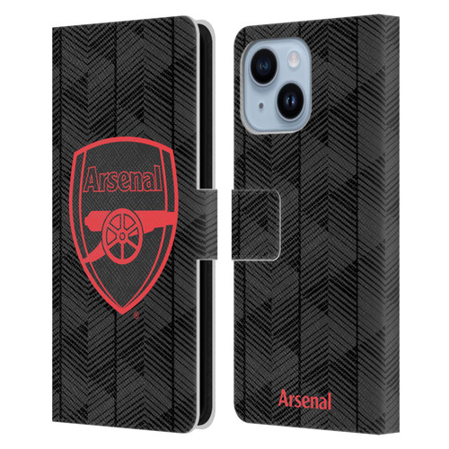 Arsenal FC Crest and Gunners Logo Black Leather Book Wallet Case Cover For Apple iPhone 14 Plus