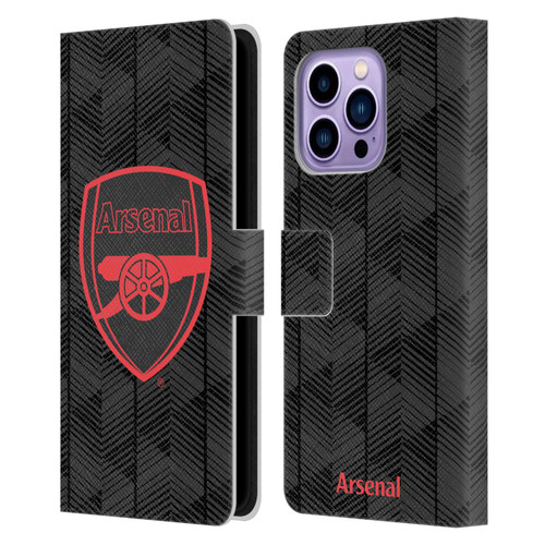 Arsenal FC Crest and Gunners Logo Black Leather Book Wallet Case Cover For Apple iPhone 14 Pro Max