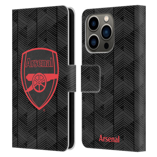 Arsenal FC Crest and Gunners Logo Black Leather Book Wallet Case Cover For Apple iPhone 14 Pro