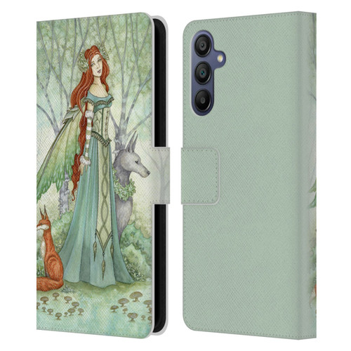 Amy Brown Magical Fairies Woodland Fairy With Fox & Wolf Leather Book Wallet Case Cover For Samsung Galaxy A15
