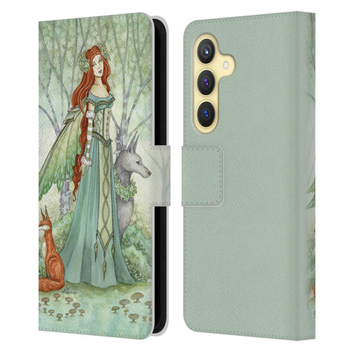 Amy Brown Magical Fairies Woodland Fairy With Fox & Wolf Leather Book Wallet Case Cover For Samsung Galaxy S24 5G