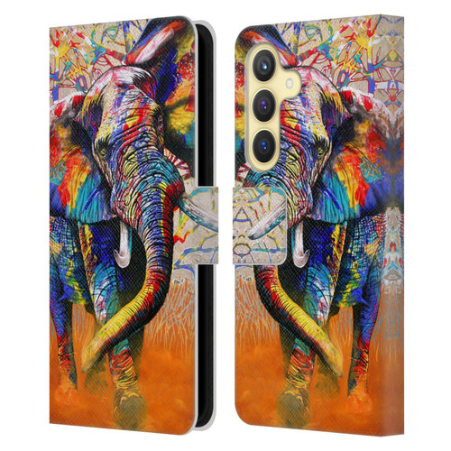 Graeme Stevenson Colourful Wildlife Elephant 4 Leather Book Wallet Case Cover For Samsung Galaxy S24 5G