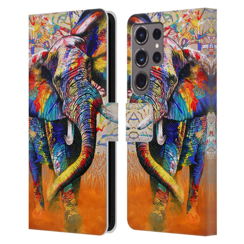 Graeme Stevenson Colourful Wildlife Elephant 4 Leather Book Wallet Case Cover For Samsung Galaxy S24 Ultra 5G