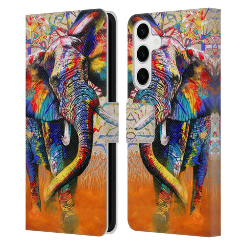Graeme Stevenson Colourful Wildlife Elephant 4 Leather Book Wallet Case Cover For Samsung Galaxy S24+ 5G