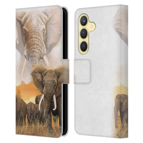 Graeme Stevenson Wildlife Elephants Leather Book Wallet Case Cover For Samsung Galaxy S24 5G