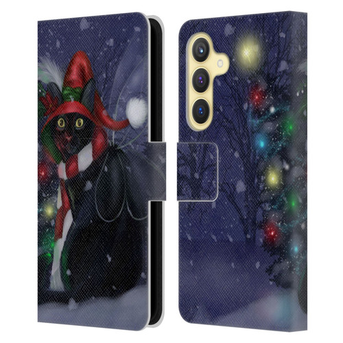 Ash Evans Black Cats Yuletide Cheer Leather Book Wallet Case Cover For Samsung Galaxy S24 5G