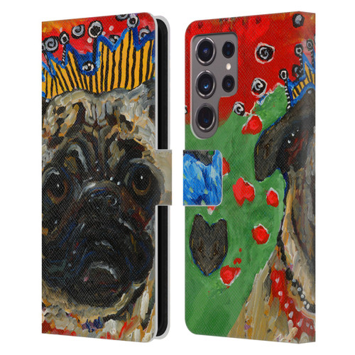 Mad Dog Art Gallery Dogs Pug Leather Book Wallet Case Cover For Samsung Galaxy S24 Ultra 5G