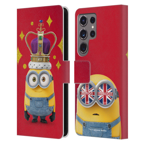 Minions Minion British Invasion Bob Crown Leather Book Wallet Case Cover For Samsung Galaxy S24 Ultra 5G