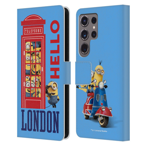 Minions Minion British Invasion Telephone Booth Leather Book Wallet Case Cover For Samsung Galaxy S24 Ultra 5G