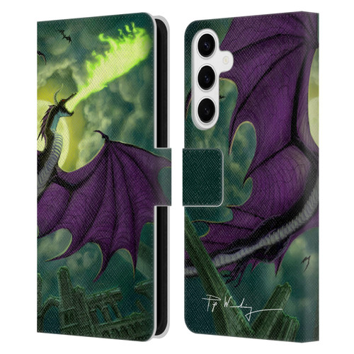 Piya Wannachaiwong Black Dragons Full Moon Leather Book Wallet Case Cover For Samsung Galaxy S24+ 5G