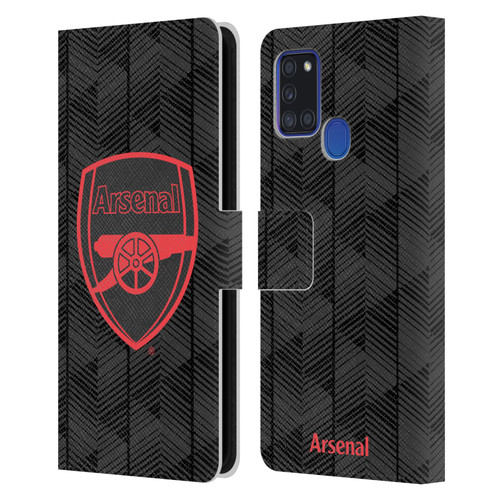 Arsenal FC Crest and Gunners Logo Black Leather Book Wallet Case Cover For Samsung Galaxy A21s (2020)