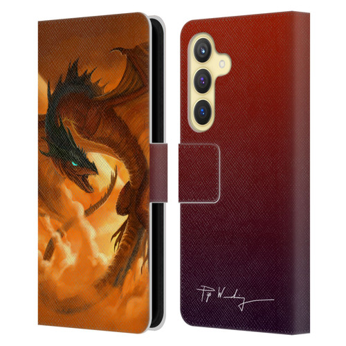 Piya Wannachaiwong Dragons Of Fire Sunrise Leather Book Wallet Case Cover For Samsung Galaxy S24 5G
