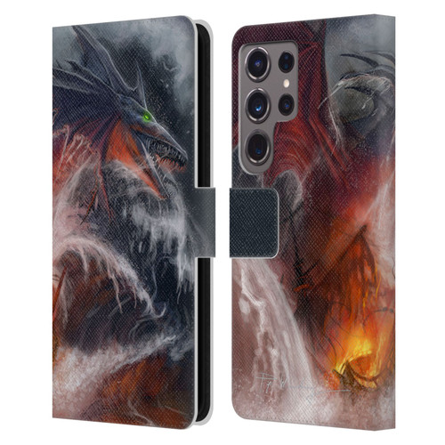 Piya Wannachaiwong Dragons Of Sea And Storms Sea Fire Dragon Leather Book Wallet Case Cover For Samsung Galaxy S24 Ultra 5G