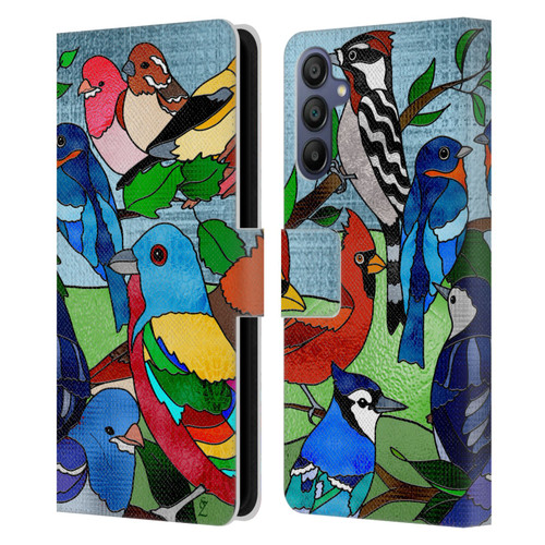 Suzan Lind Birds Stained Glass Leather Book Wallet Case Cover For Samsung Galaxy A15