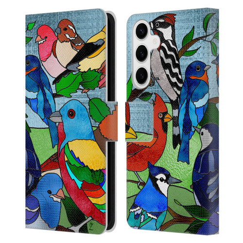 Suzan Lind Birds Stained Glass Leather Book Wallet Case Cover For Samsung Galaxy S24+ 5G