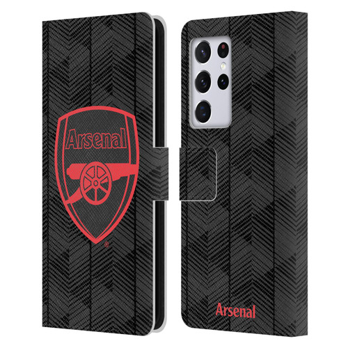 Arsenal FC Crest and Gunners Logo Black Leather Book Wallet Case Cover For Samsung Galaxy S21 Ultra 5G
