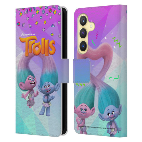 Trolls Snack Pack Satin & Chenille Leather Book Wallet Case Cover For Samsung Galaxy S24 5G