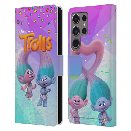 Trolls Snack Pack Satin & Chenille Leather Book Wallet Case Cover For Samsung Galaxy S24 Ultra 5G