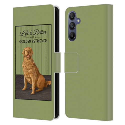 Lantern Press Dog Collection Life Is Better With A Golden Retriever Leather Book Wallet Case Cover For Samsung Galaxy A15